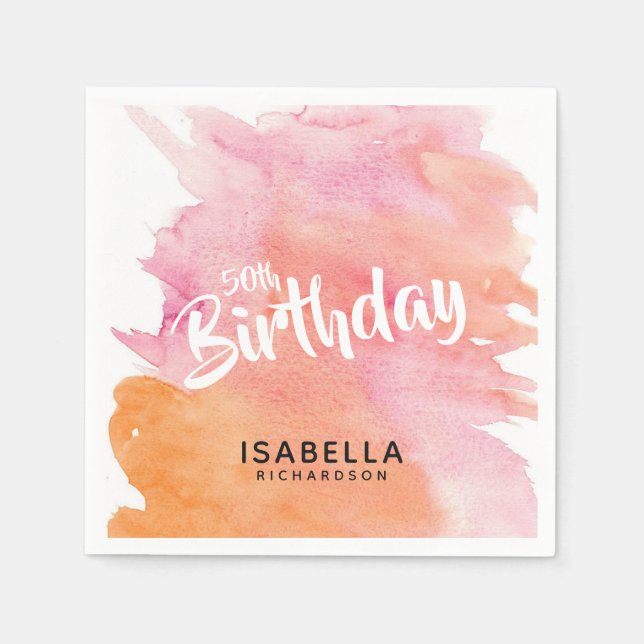 Servilleta De Papel 50.º Papel acuático rosa y Naranja (Anverso)