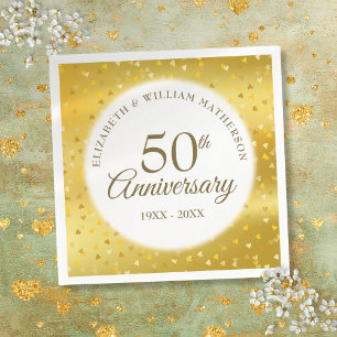 Servilleta De Papel 50.º Relieve metalizado dorado Boda Aniversario Co