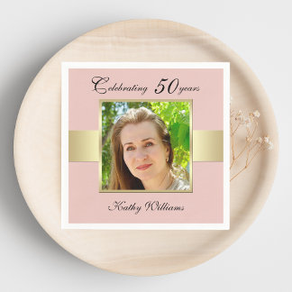 Servilleta De Papel 50.º Rosa de la Fiesta de Cumpleaños Bolas de Oro