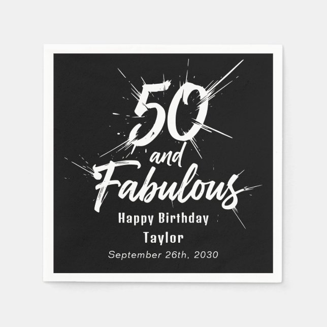 Servilleta De Papel 50 and Fabulous Birthday Bursting Modern Black (Anverso)