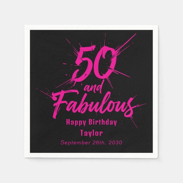 Servilleta De Papel 50 and Fabulous Birthday Bursting Pink and Black (Anverso)