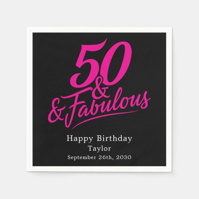 Servilleta De Papel 50 and Fabulous Birthday Chic Pink Script (Anverso)