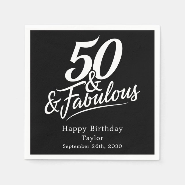 Servilleta De Papel 50 and Fabulous Birthday Chic Script Custom (Anverso)