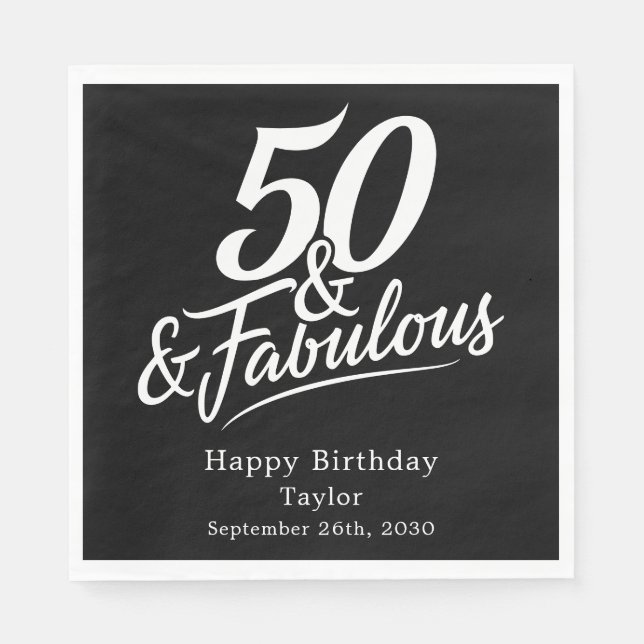 Servilleta De Papel 50 and Fabulous Birthday Chic Script Custom (Anverso)