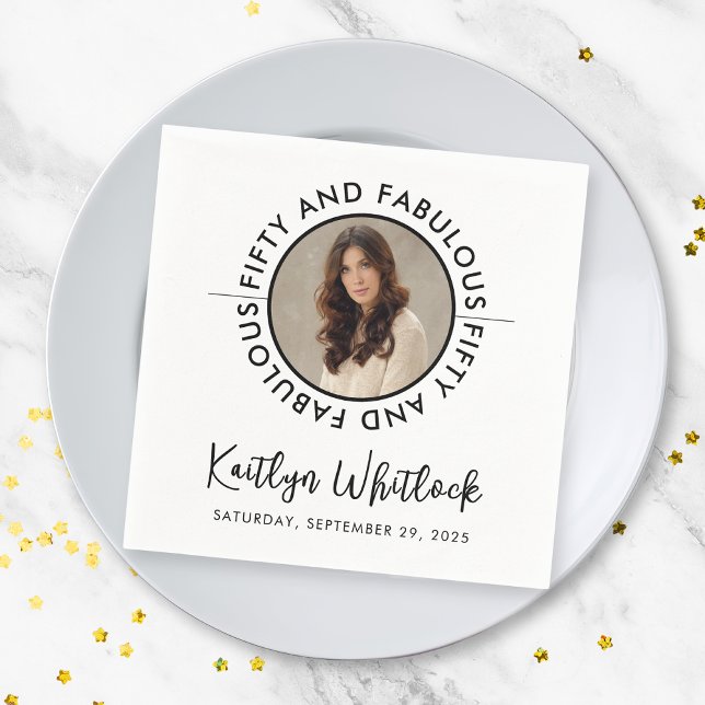 Servilleta De Papel 50 and Fabulous Name Date 50th Birthday Party (black and white 50 and fabulous bold 50th birthday party napkins for elegant name date details)