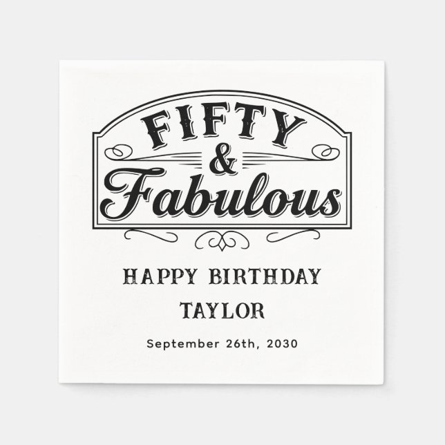 Servilleta De Papel 50 and Fabulous Rustic Script Line Art Black White (Anverso)