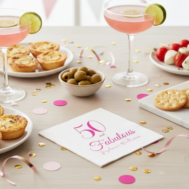 Servilleta De Papel 50 and Fabulous Script Pink 50th Birthday Party (Subido por el creador)