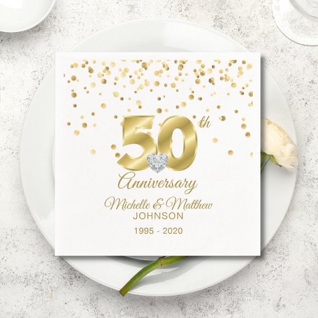 Servilleta De Papel 50 Aniversario Boda de Oro personalizado (Personalized 50th Golden Wedding Anniversary Napkins)