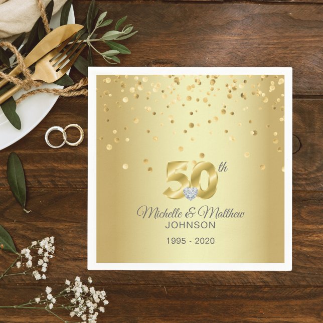 Servilleta De Papel 50 Aniversario Boda de Oro personalizado (Personalized 50th Golden Wedding Anniversary Napkins)