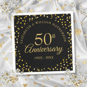 Servilleta De Papel 50° Aniversario Confetti de Corazones de Oro Negro