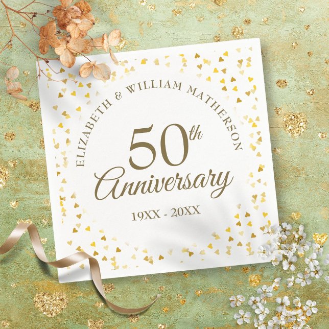 Servilleta De Papel 50° Aniversario de Golden Love Hearts Confetti (50th Anniversary Golden Love Hearts Confetti Napkins)