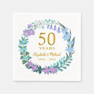 Servilleta De Papel 50° Aniversario Dorado Floral Bluebells Wreath