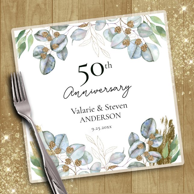 Servilleta De Papel 50° Aniversario Eucalyptus Greenery Napkins (Subido por el creador)