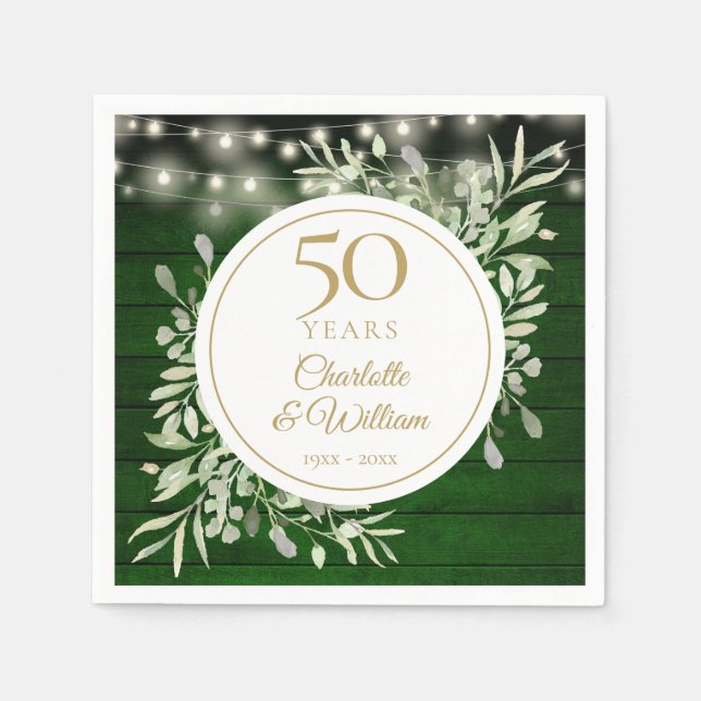 Servilleta De Papel 50 Aniversario Foliage Green Wood String Lights (Anverso)