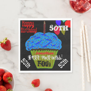 Servilleta De Papel 50 Cumpleaños Personalizado Cupcake Azul