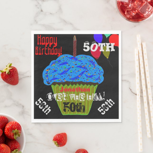 Servilleta De Papel 50 Cumpleaños Personalizado Cupcake Azul (In situ)