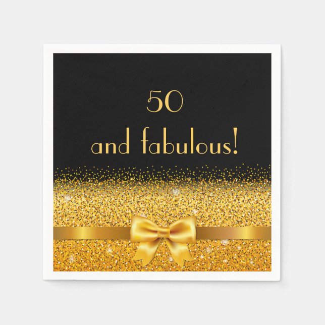 Servilleta De Papel 50 fabuloso cumpleaños dorado negro elegante (Anverso)