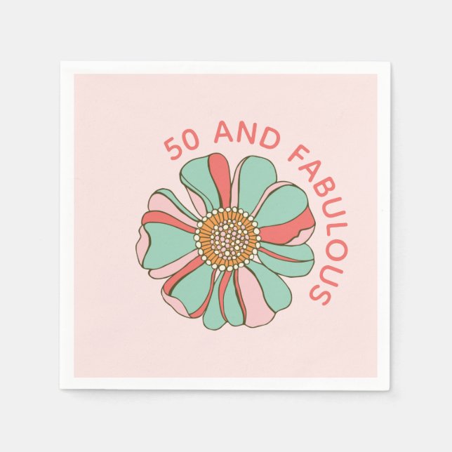 Servilleta De Papel 50 & Fabuloso Floral Retro Rosa (Anverso)