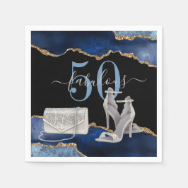 Servilleta De Papel 50 Fabuloso Purpurina de oro de la Marina Negra Ag