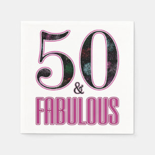 Servilleta De Papel 50 & Fabuloso Rosa Tipografía Negra Cumpleaños 50
