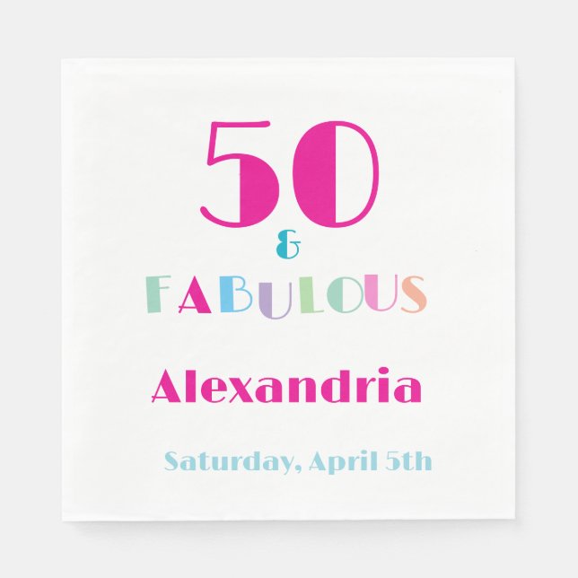 Servilleta De Papel 50 & Fabulous Colorful Modern Birthday (Anverso)