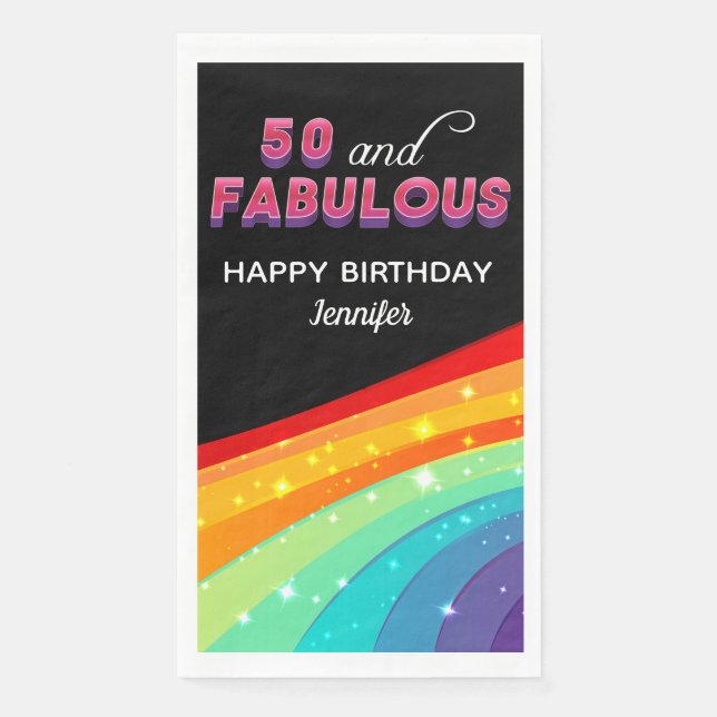 Servilleta De Papel 50 & Fabulous Rainbow Sparkle 50th Birthday Party (Anverso)