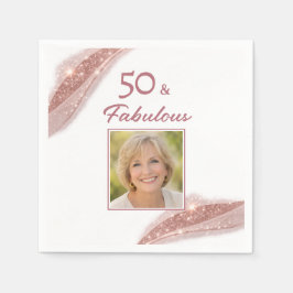 Servilleta De Papel 50 & Fabulous Rose Gold Photo Birthday Party