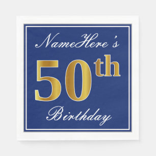 Servilleta De Papel 50.o cumpleaños elegante del oro azul, falso;
