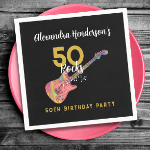 Servilleta De Papel 50 Rocks Guay Guitarra Rosa 50 cumpleaños