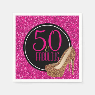 Servilleta De Papel 50 y cumpleaños del   del oro del rosa fabuloso