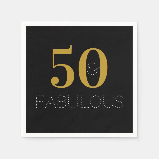 Servilleta De Papel 50 y fabulosa fiesta de cumpleaños de oro negro (Anverso)