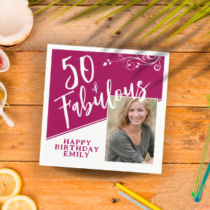 Servilleta De Papel 50 y fabulosa foto manuscrita Magenta 50 cumpleaño