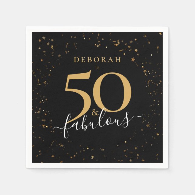 Servilleta De Papel 50 y fabulosa Moda de Confetti de oro negro (Anverso)