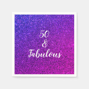 Servilleta De Papel 50 Y Fabulosa Moda Purpurina Púrpura Rosa De Cump