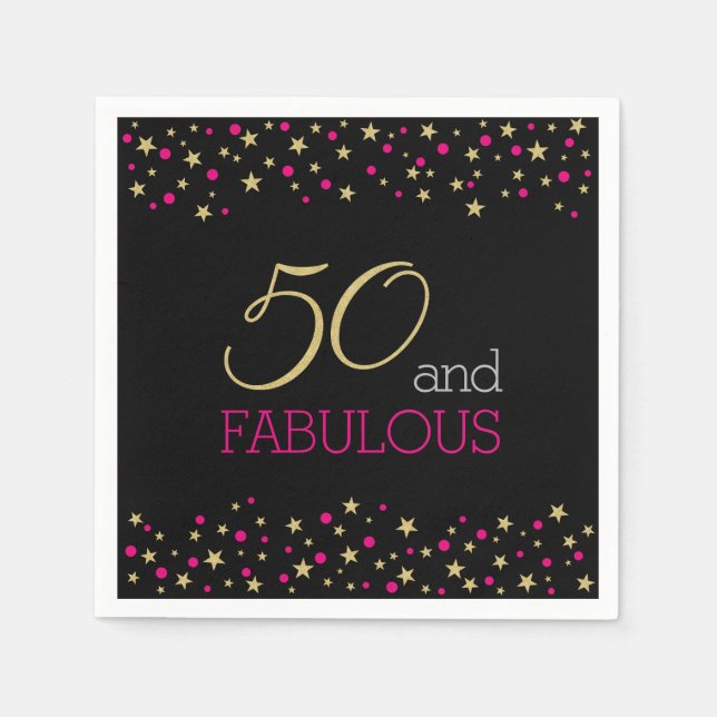 Servilleta De Papel 50 y fabulosas estrellas y puntos de confetti rosa (Anverso)
