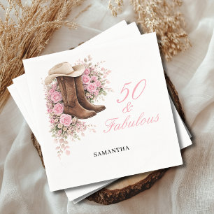 Servilleta De Papel 50 y Fabuloso Cumpleaños 50 Floral Occidental Rosa