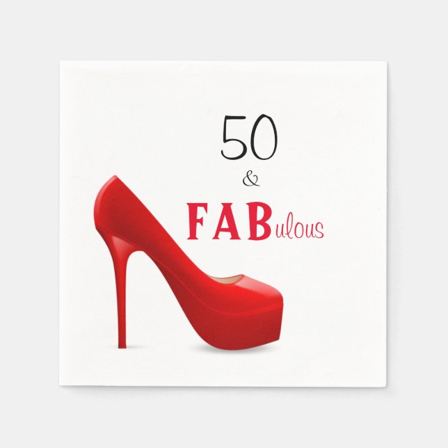 Servilleta De Papel 50 y fabuloso cumpleaños 50 rojo y negro (Anverso)