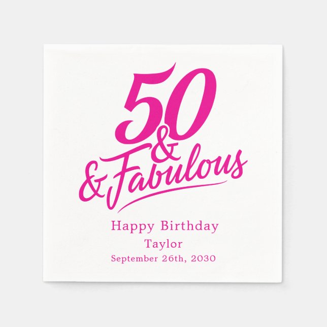 Servilleta De Papel 50 y Fabuloso Cumpleaños Chic Rosa y Blanco (Anverso)