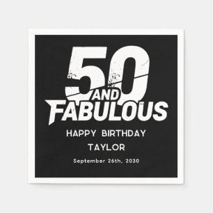 Servilleta De Papel 50 y fabuloso cumpleaños con estilo grunge negrita