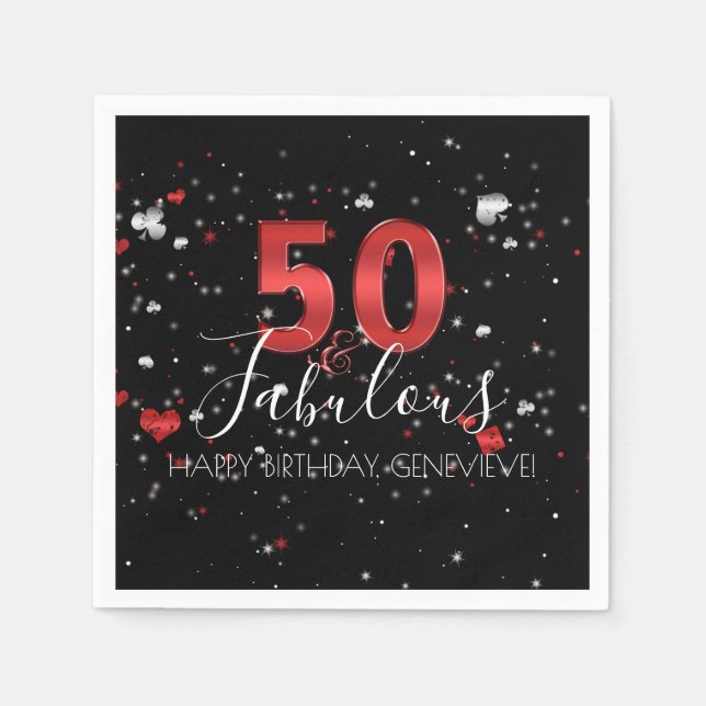 Servilleta De Papel 50 y fabuloso | Cumpleaños de Casino Vegas (Anverso)