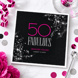 Servilleta De Papel 50 y fabuloso Cumpleaños Glam Negro Rosa Brillo