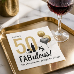 Servilleta De Papel 50 y fabuloso Cumpleaños moderno dorado y negro