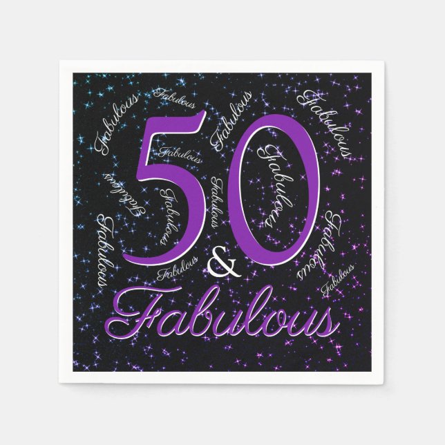 Servilleta De Papel 50 Y Fabuloso Cumpleaños Morado Negro Elegante (Anverso)