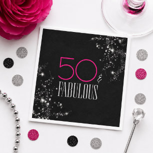Servilleta De Papel 50 y fabuloso Cumpleaños Negro Rosa Glam Brillante