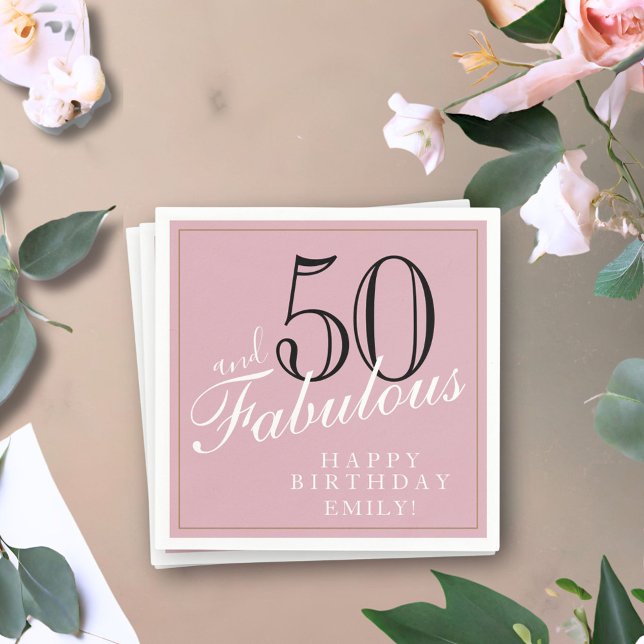 Servilleta De Papel 50 y Fabuloso Elegante guión rosa 50 cumpleaños (Subido por el creador)