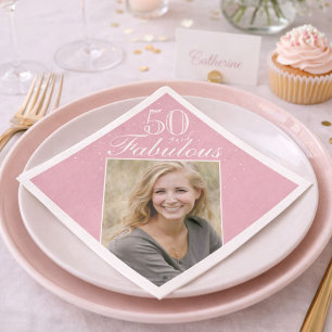 Servilleta De Papel 50 y fabuloso Elegante Rosa Foto Cumpleaños 50
