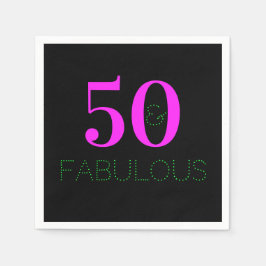 Servilleta De Papel 50 y fabuloso | Nacimiento moderno neón rosado neg