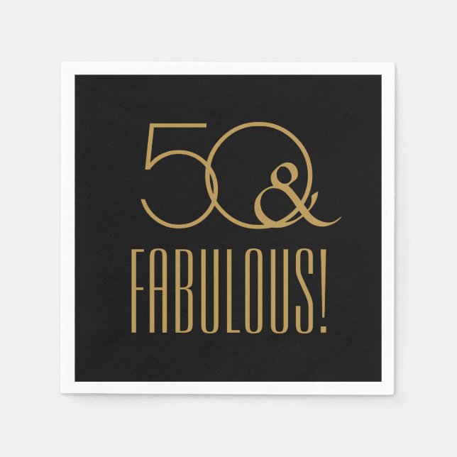 Servilleta De Papel ¡50 Y FABULOSO! Negro y Oro 50 cumpleaños (Anverso)