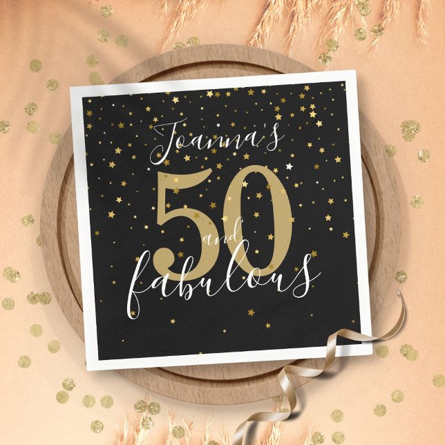 Servilleta De Papel 50 y fabuloso negro y oro 50 cumpleaños (50 and Fabulous Black and Gold 50th Birthday Napkins)