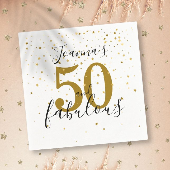 Servilleta De Papel 50 y fabuloso negro y oro 50 cumpleaños (50 and Fabulous Black and Gold 50th Birthday Napkins)